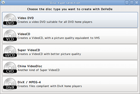 DeVeDe Ubuntu ライティングソフト DVD-Video メニュー